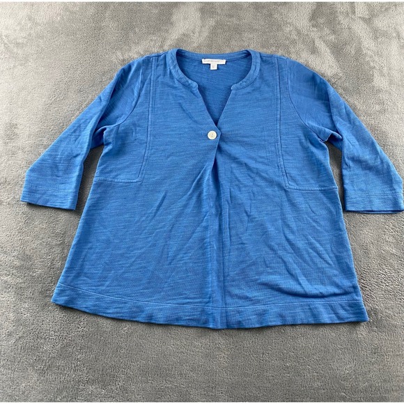 Pure Jill Sweaters - Pure Jill Blue Organic Cotton Slub Single Button Cardigan Top Womens M. Petite